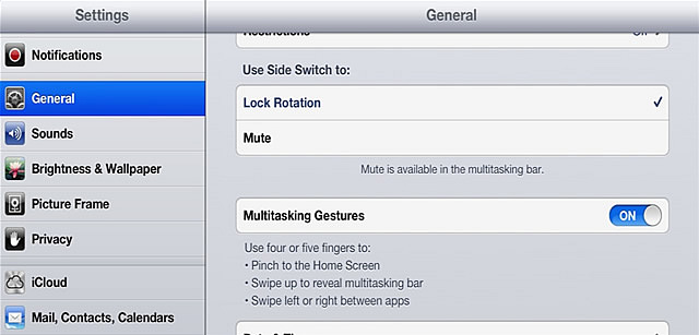 iPad's general settings