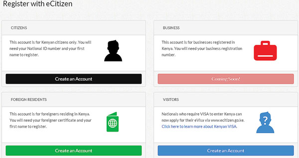 Choose eCitizen Account