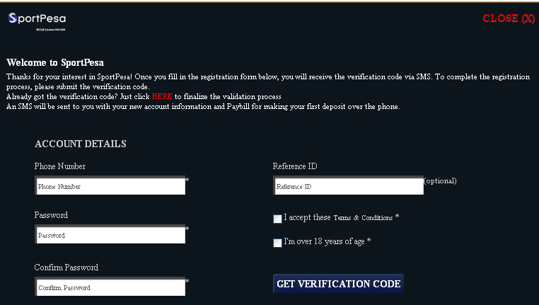 SportPesa Register