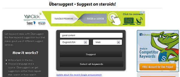 Ubersuggest Free Keyword Tool For HubPages