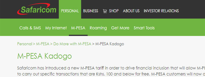 New Mpesa tariffs - Safaricom Kenya Mpesa Kadogo